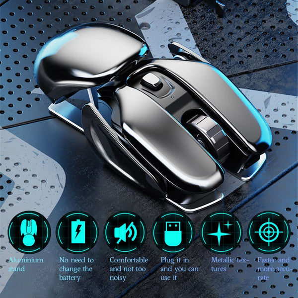 New 2.4GHz Metallic Ergonomic Silent Multipurpose Rechargeable Wireless Mouse For PC Mac Tablets