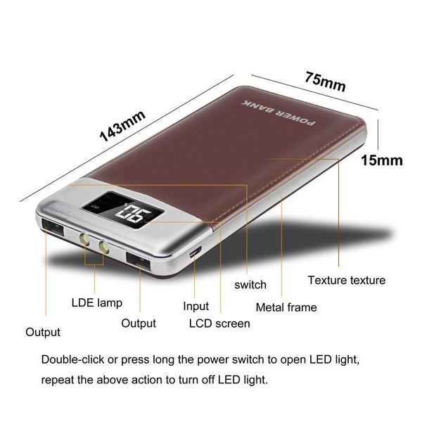 New Portable 12000mAh Dual USB Mobile Power Bank External Backup Battery Charger with LED Indicators