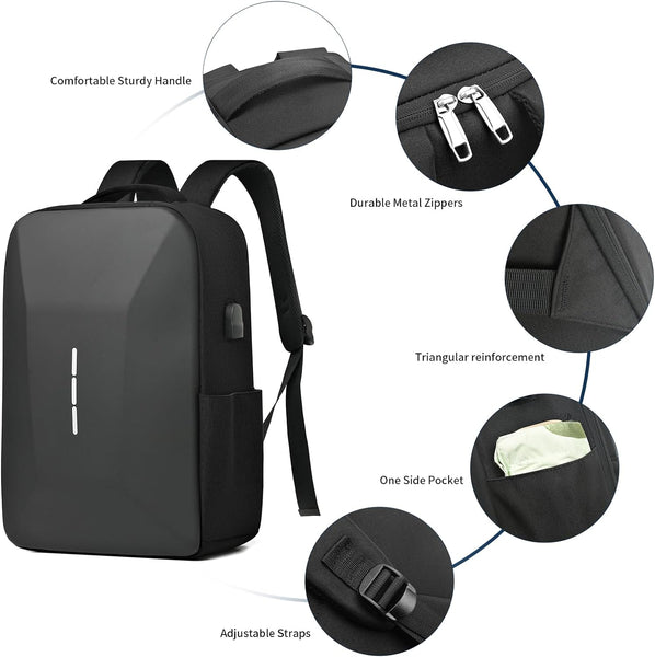 New 15.6 Inch Compact Hard Shell Antitheft Backpack Laptop Bag With USB Port