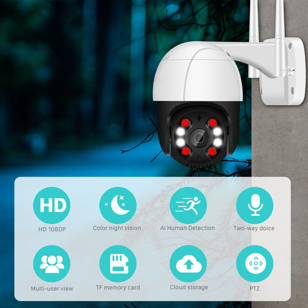New 1080P Outdoor WIFI IP Wireless Security CCTV Camera With AI Human Detection