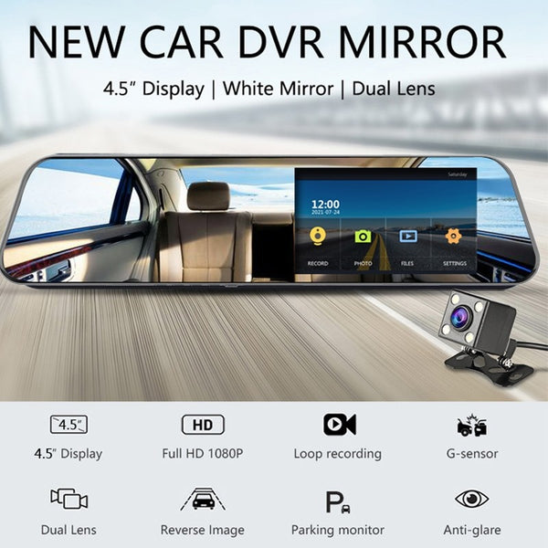 New 1080P Dual Lens Touch Screen Rear View Mirror Dash Cam DVR Recorder With Loop Recording