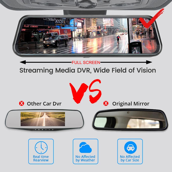 New 10'' Large Touch Screen Rearview Mirror DVR Dash Cam With Front & Back Recorder