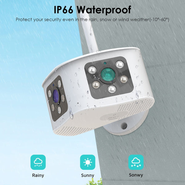 New 4K 8MP Ultra Wide View Dual Lens Panoramic WIFI Outdoor Security Camera With AI Human Detection Alarm