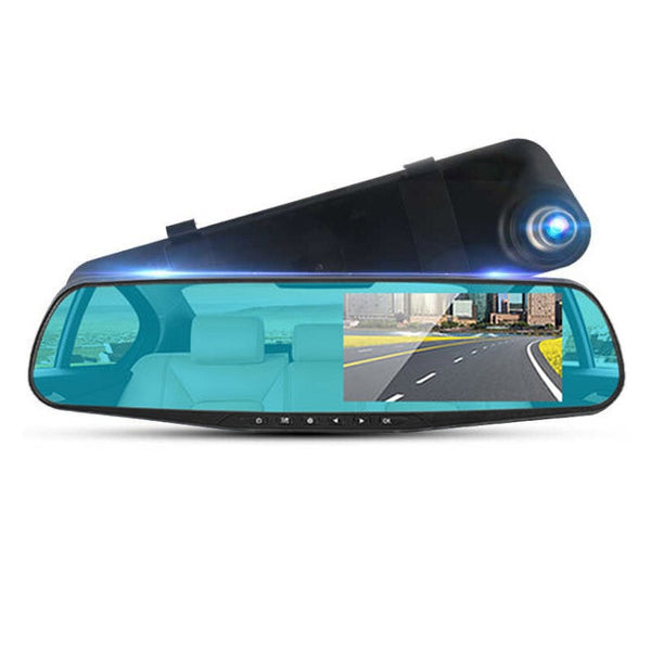 New 4.3'' Dual Lens Dash Camera Front & Back Recorder Rearview Car Mirror With Loop Recording