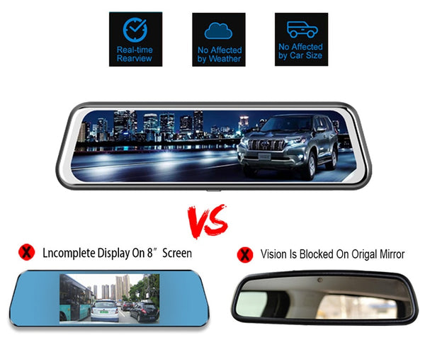 New 10'' Large Touch Screen Rearview Mirror DVR Dash Cam With Front & Back Recorder