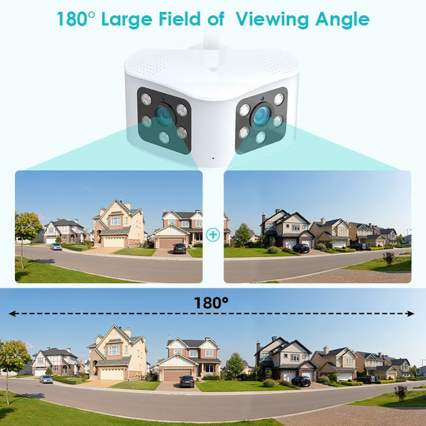 New 4K 8MP Ultra Wide View Dual Lens Panoramic WIFI Outdoor Security Camera With AI Human Detection Alarm