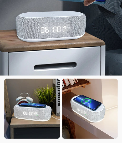 New 15W Multifunctional Bluetooth Speaker With Alarm Lamp Thermometer Charging Dock