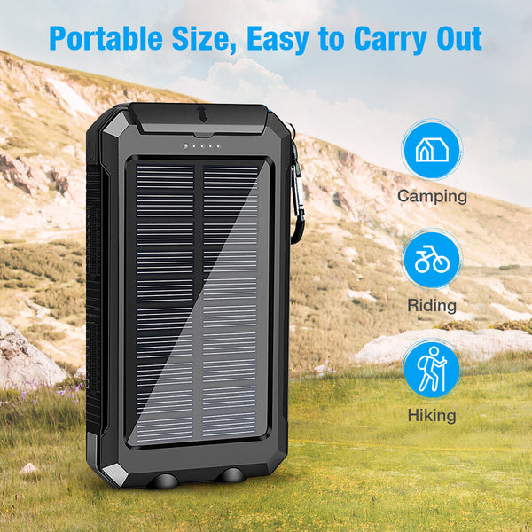 New Universal Water-Resistant 20000mAh Solar Power Bank External Battery Charger With Compass LED Flashlight