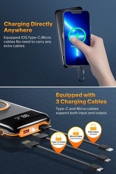 New Large Capacity 40000mAh QI-Capable Power Bank External Charger With Built-In Cables & LED Display