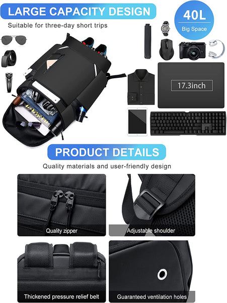 New Large Capacity Anti-Theft 17 Inch Laptop Bag Carry On Outdoor Travel Backpack With USB Port Shoe Pocket For Hiking Camping