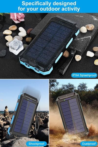 New Large Capacity 30000mAh Outdoor Solar Power Bank External Charger With Flashlight Compass For Travel Camping