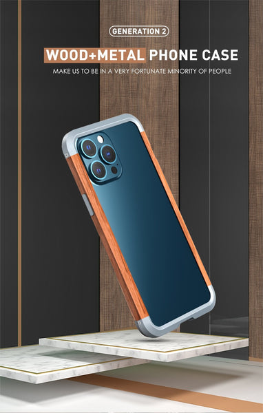New Aluminum Metal Bumper Slim Natural Wood Armor Phone Protective Case For iPhone 14 13 12 11 Pro Max Series