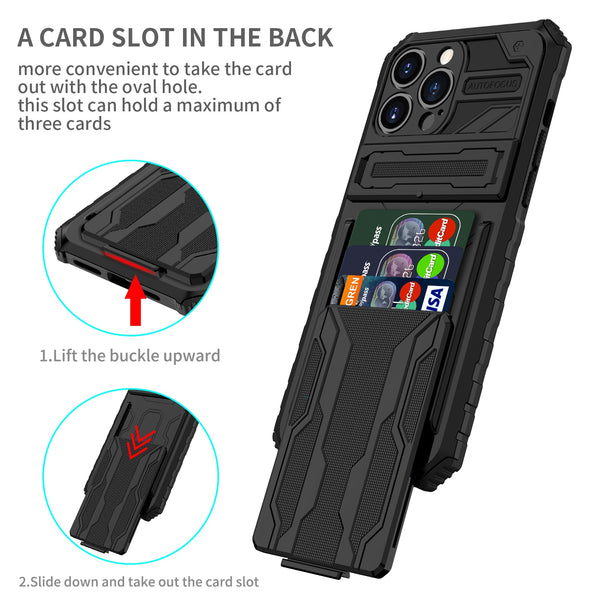 New Dual-Layer Hybrid Protective Credit Card Slot Hard Case With Kickstand Cover For iPhone 14 13 12 Series