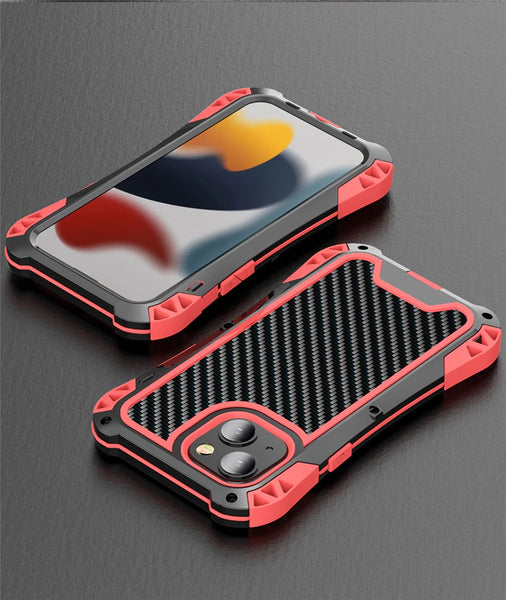 New Carbon Fiber Suited Outdoor Shockproof Alloy Case Cover for iPhone X XS XR 11 13 Pro Max Series.