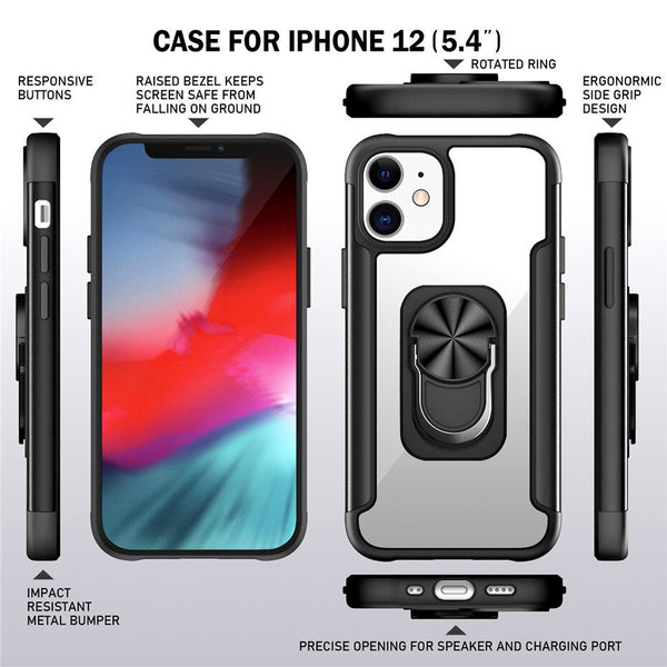 New PC+TPU Ring Magnetic Holder Anti-Fall Armor Case For iPhone 12 Series