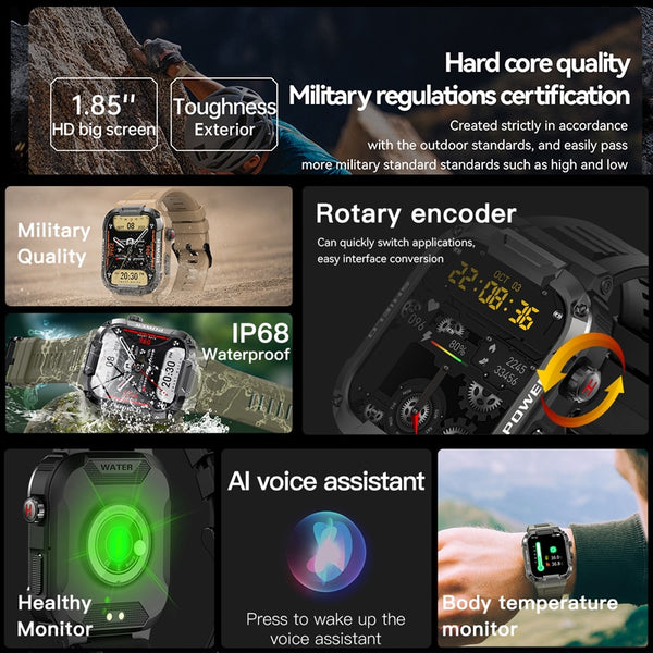 New IP68 Water Resistant Rugged Outdoor Sports Fitness Tracker Smart Watch With Bluetooth Calling
