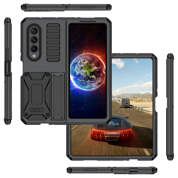 New Metallic Drop-Resistant Rugged Magnetic Case Armor With Kickstand For Samsung Galaxy Fold 4 Series