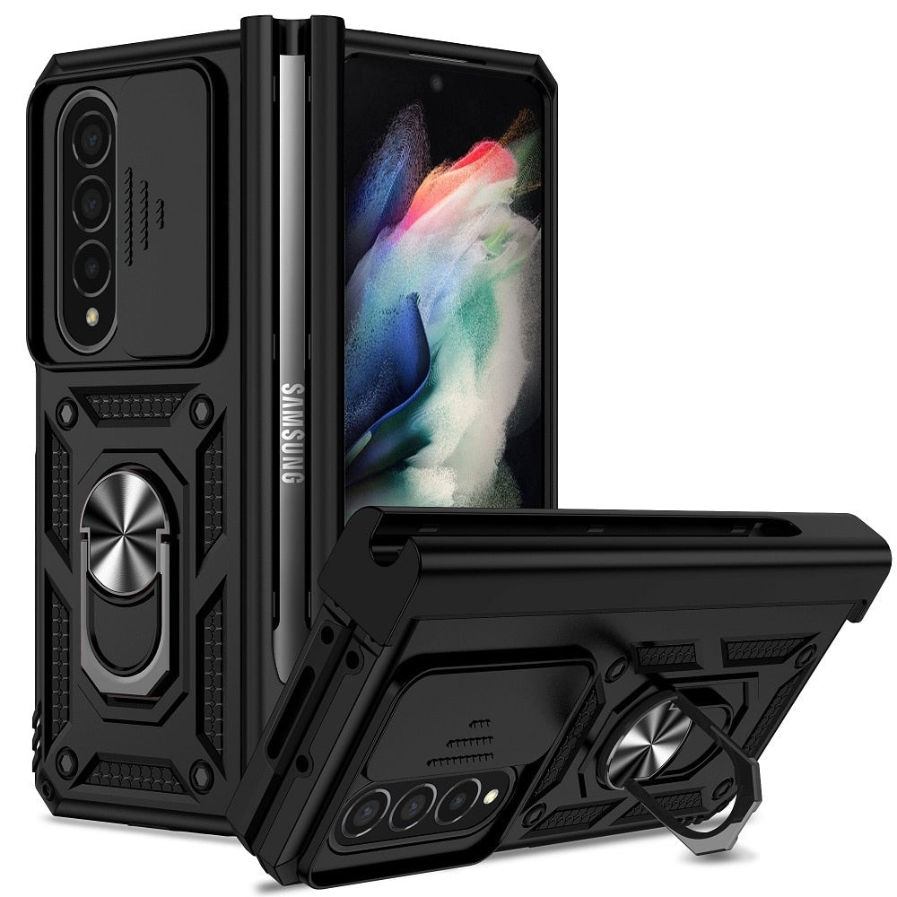 New Ultra Compact Magnetic Protective Bumper Case With Lens Cover Ring Holder Kickstand For Samsung Galaxy Z Fold 4 Series