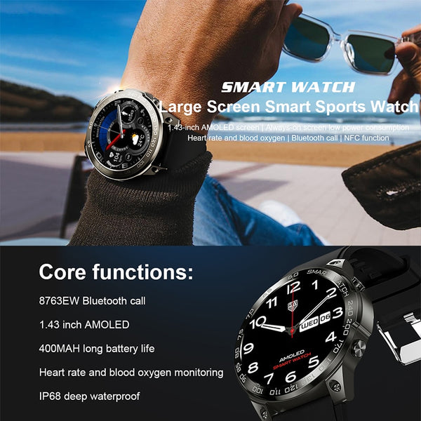 New IP68 Water-Resistant AMOLED Display Fitness Tracker Bluetooth Sports Smart Watch For Android IOS