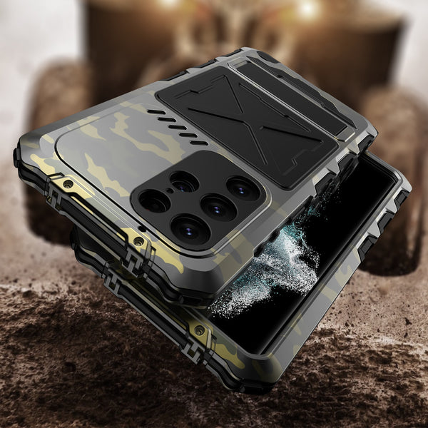 New Heavy Duty Metallic Case Bumper With Kickstand For Samsung Galaxy S23 Plus Ultra Series