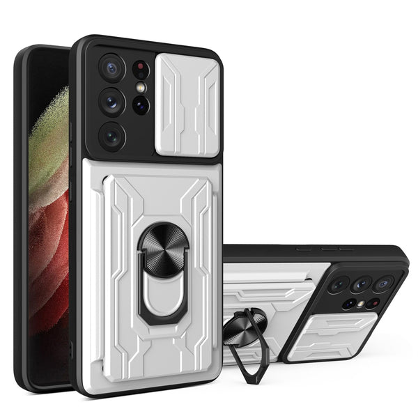 New Credit Card Slot Armor Case With Kickstand Lens Protection For Samsung Galaxy S23 S22 S21 Plus Ultra Series