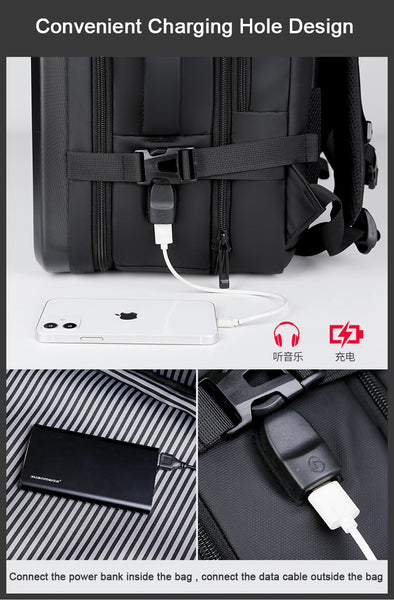 New Hard Shell Water-Resistant Business Travel Backpack Laptop Bag With Expandable Capacity