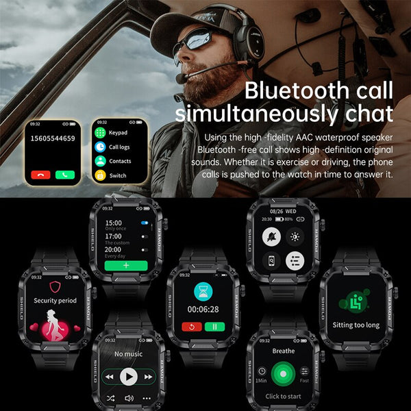 New IP68 Water Resistant Rugged Outdoor Sports Fitness Tracker Smart Watch With Bluetooth Calling