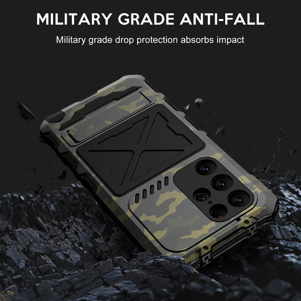 New Heavy Duty Metallic Case Bumper With Kickstand For Samsung Galaxy S23 Plus Ultra Series