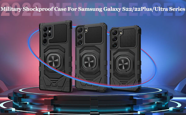 New Military Grade Bumper Armor Case With Metal Ring Kickstand For Samsung Galaxy S22 Series