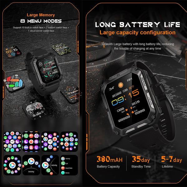 New Military Style Heavy Duty Rugged Tactical Smart Watch Fitness Tracker With Bluetooth Calling
