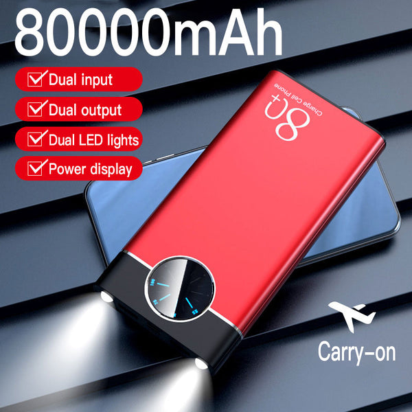 New Ultra Compact 80000mAh Power Bank External Battery Charger With Flashlight Compass For Travel Camping
