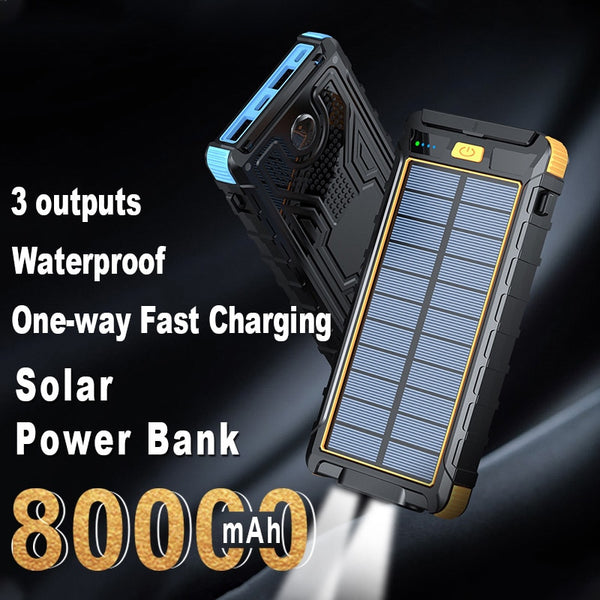 New Large Capacity 80000mAh Outdoor Solar Power Bank External Charger With Flashlight For Travel Camping