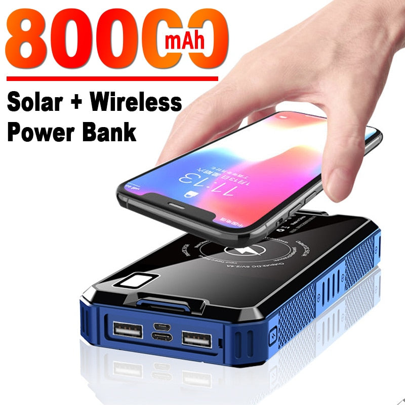 New High Capacity 80000mAh Outdoor Travel Solar Power Bank External Charger With LED Flashlight