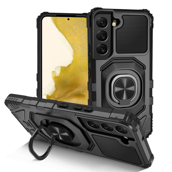 New Military Grade Bumper Armor Case With Metal Ring Kickstand For Samsung Galaxy S22 Series