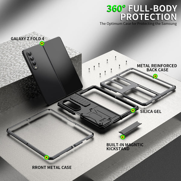 New Metallic Drop-Resistant Rugged Magnetic Case Armor With Kickstand For Samsung Galaxy Fold 4 Series