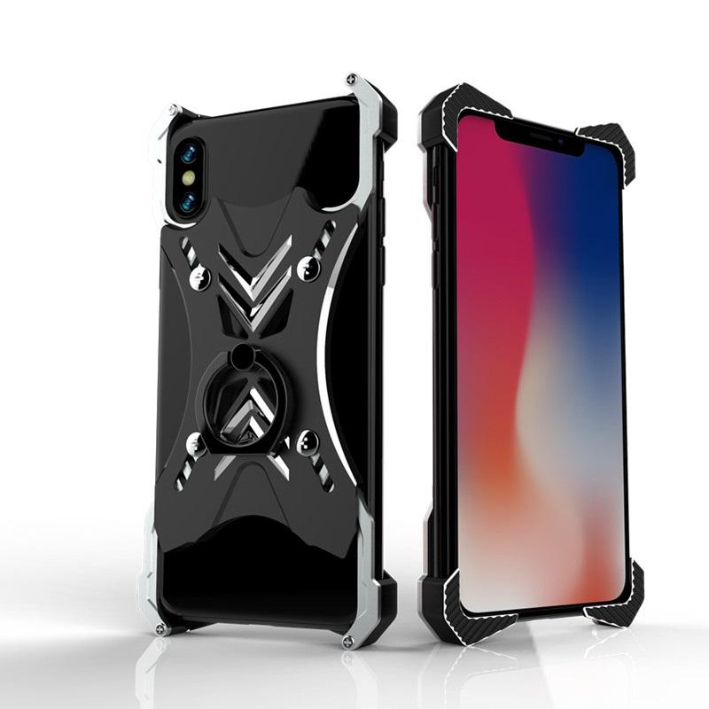 New Luxury Case Frame Aluminum Back Cover Phone Case with Ring Holder for Apple iPhone 11 Pro Max XR XS X 8 Series
