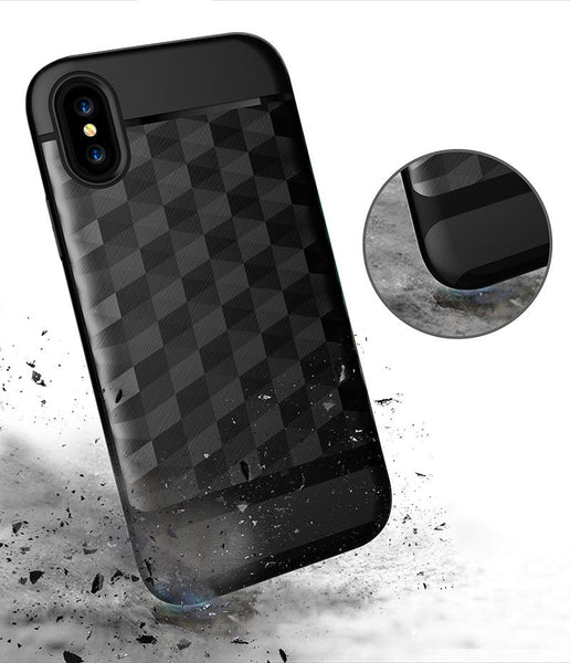 New Slim Dual Layer Protective Textured Geometric Case Cover with Corner Cushion Design for iPhone X