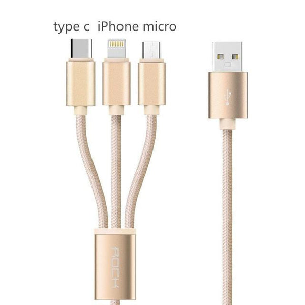 New Micro USB 3 IN 1 Deluxe USB Cable for iPhone 6 7 Android with Mobile Phone Data Sync at 1.2M Length.