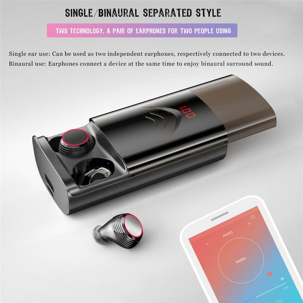 New TWS Bluetooth In-Ear Wireless Portable Stereo Headset Earbuds With 6000mAh Power Bank For Samsung iPhone Xiaomi