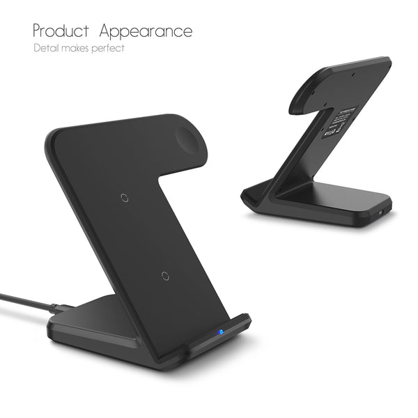New Compact 10W Qi Wireless Desk Charger 2-In-1 Fast Charging Dock For Samsung iPhone Apple Watch