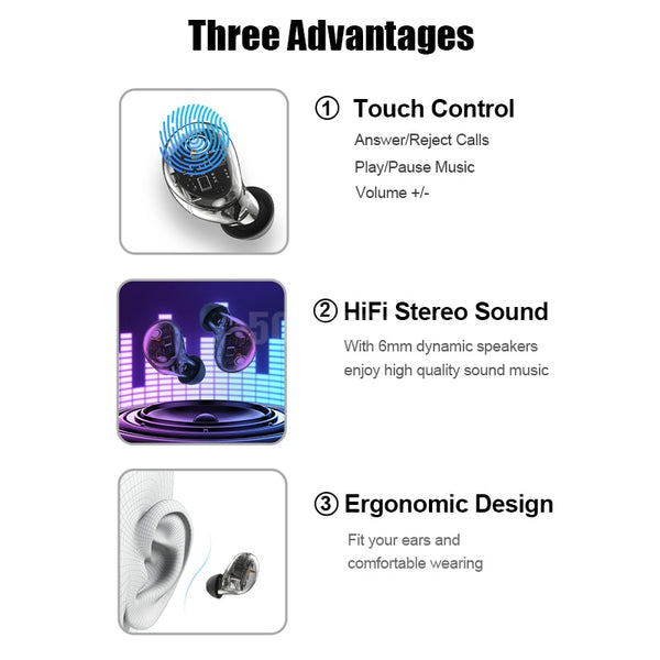 New Bluetooth 5.0 Wireless IPX6 Waterproof Hifi Stereo Sport Earbud Headset With Mic + Charging Box