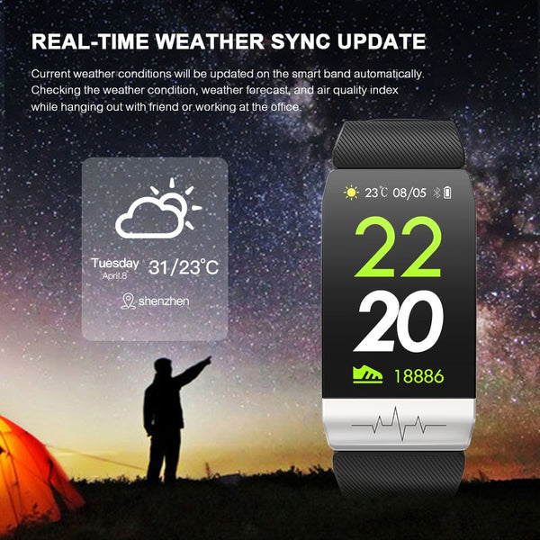 New Fitness Tracker Heart Rate Monitor IP67 Waterproof Weather Forecast Sports Smart Band Watch