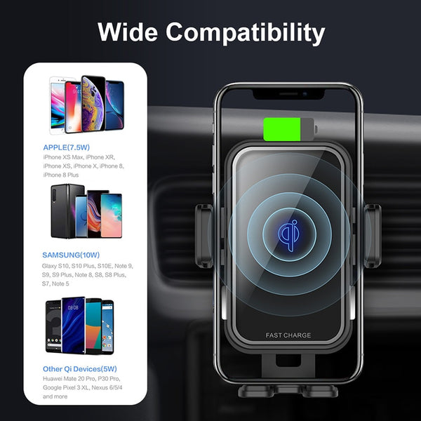 New 10W QI Wireless Fast Charge Car Charger Air Vent Dashboard Auto Clamp Mount For Samsung Galaxy S22 S21 S20 & iPhone 14 13 12 Series