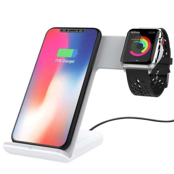 New Compact 10W Qi Wireless Desk Charger 2-In-1 Fast Charging Dock For Samsung iPhone Apple Watch