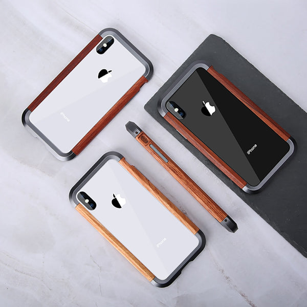 New Aluminum Metal Bumper Slim Natural Wood Armor Phone Protective Case For iPhone 15 14 13 Pro Max Series
