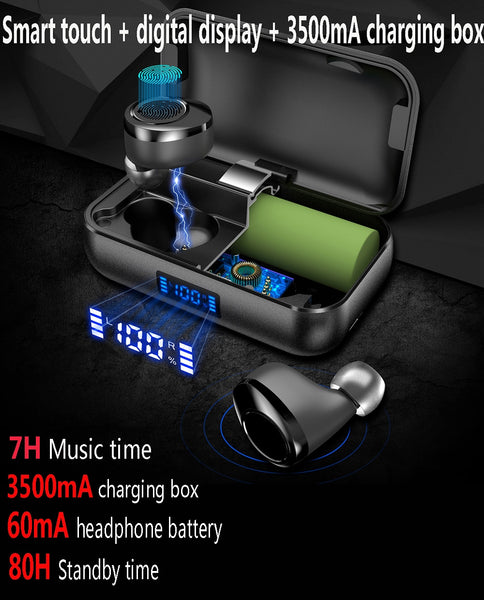 New TWS Bluetooth 5.0 Stereo Wireless IPX7 Waterproof Earphone Earbuds Headset With 3500mAh Charge Box