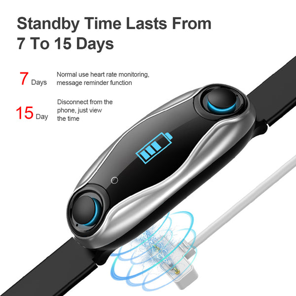 New Bluetooth Headphone Heart Rate Fitness Tracker Smartwatch Digital Wristband Smart Watch For iPhone Samsung Xiaomi