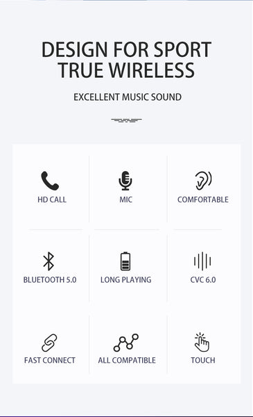 New TWS Sport Running True Wireless Earphones Ear Hook Bluetooth Noise Cancelling Headset