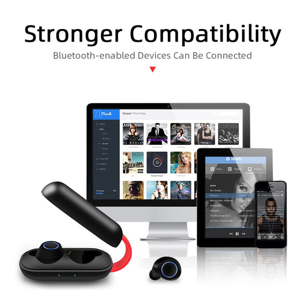 New TWS Wireless Bluetooth Earphones 6D Stereo Headset Bluetooth Headphones With Mic Charging Box