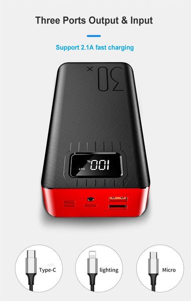 New 30000mAh Digital Display Flashlight Fast Charging Power Bank Case For iPhones Samsung Xiaomi